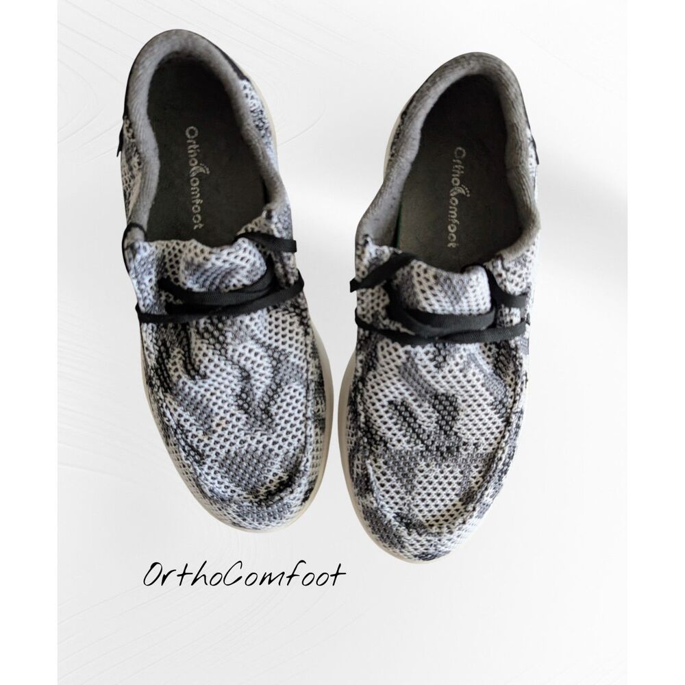 OrthoComfoot Women’s Slip-On Orthopedic Shoes – Black/Gray Mesh  Sz 9